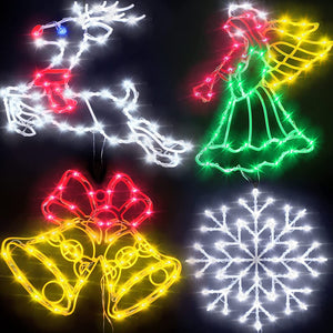 Christmas Window Silhouette Lights Decorations - 16In Pack of 4 Sign Lighted Colour Reindeer Snowflake Angel Bell for Holiday Indoor Wall Door Glass Decor