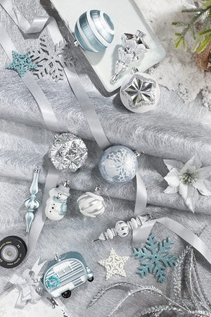 60Ct Frozen Winter Silver and White Christmas Ball Ornaments Decor, Shatterproof Christmas Tree Ornaments Value Pack for Xmas Decoration