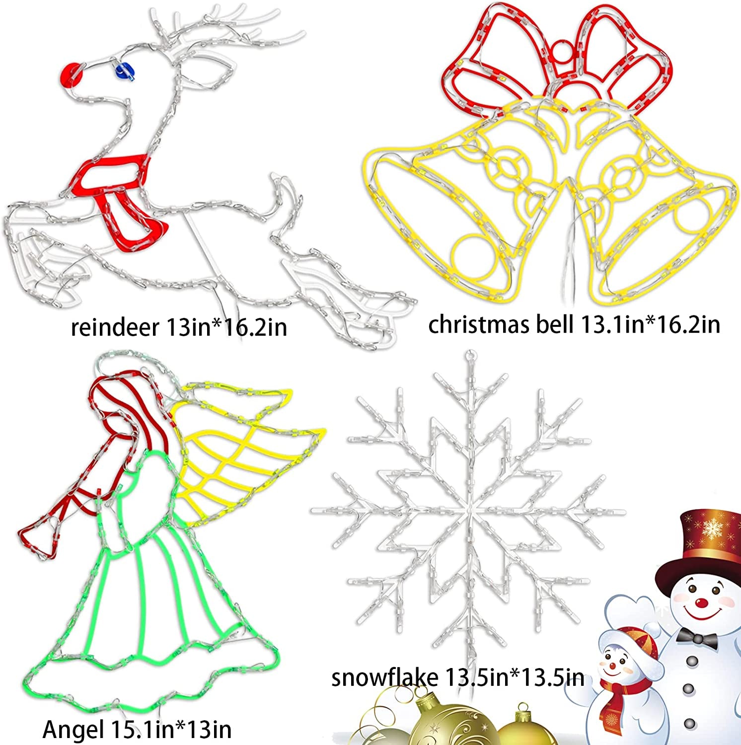 Christmas Window Silhouette Lights Decorations - 16In Pack of 4 Sign Lighted Colour Reindeer Snowflake Angel Bell for Holiday Indoor Wall Door Glass Decor